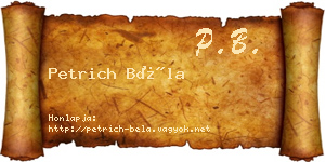 Petrich Béla névjegykártya