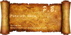 Petrich Béla névjegykártya